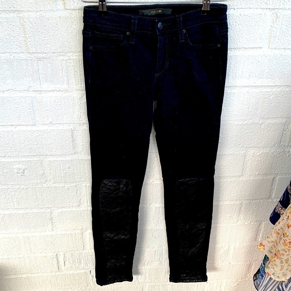 JOE'S JEANS Leather Knee Patch "THE Skinny” Black Denim Jeans Size 25